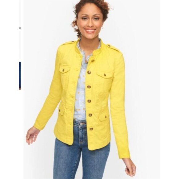 Talbots  Plus Womens Yellow  military denim Jacket Size 14W  Cotton stretch - Picture 1 of 7